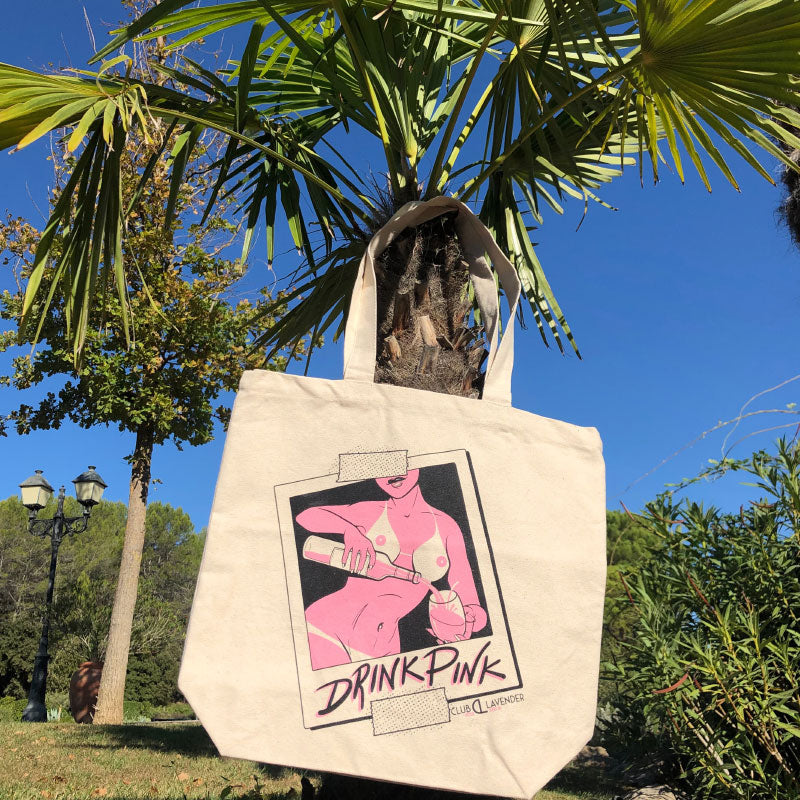 Drink Pink Designer Tote Bag designed by Guen Douglas – Club Lavender